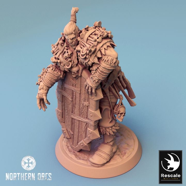 Orc Fighter Barbarian Shield, Half-Orc | Scales: 28mm,32mm ,,54mm,75mm,100mm Megaboss | Dungeons &amp; Dragons 5e |Pathfinder