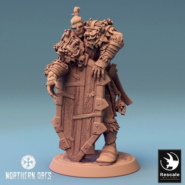 Orc Fighter Barbarian Shield, Half-Orc | Scales: 28mm,32mm ,,54mm,75mm,100mm Megaboss | Dungeons & Dragons 5e |Pathfinder
