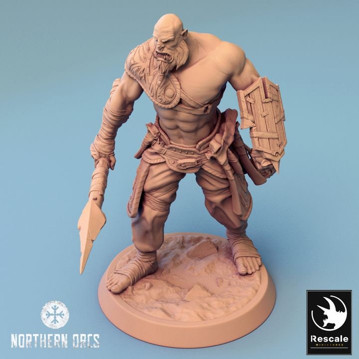 Orc Fighter Barbarian w/ Spear, Half-Orc | Scales: 28mm,32mm ,,54mm,75mm,100mm Megaboss | Dungeons &amp; Dragons 5e |Pathfinder