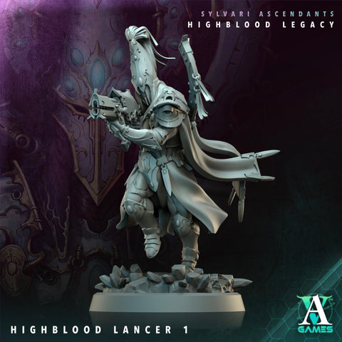 Sci-Fi Miniature Space Elf, Highblood Lancer | 28mm,32mm, 54mm, 75mm,100mm Scales | Resin Mini | Archvillain Games