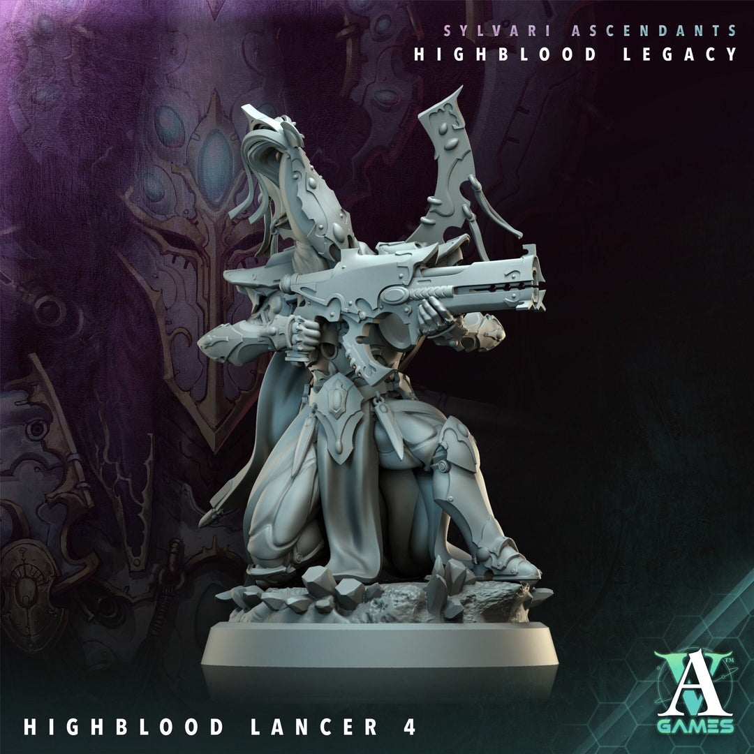 Sci-Fi Miniature Space Elf, Highblood Lancer | 28mm,32mm, 54mm, 75mm,100mm Scales | Resin Mini | Archvillain Games