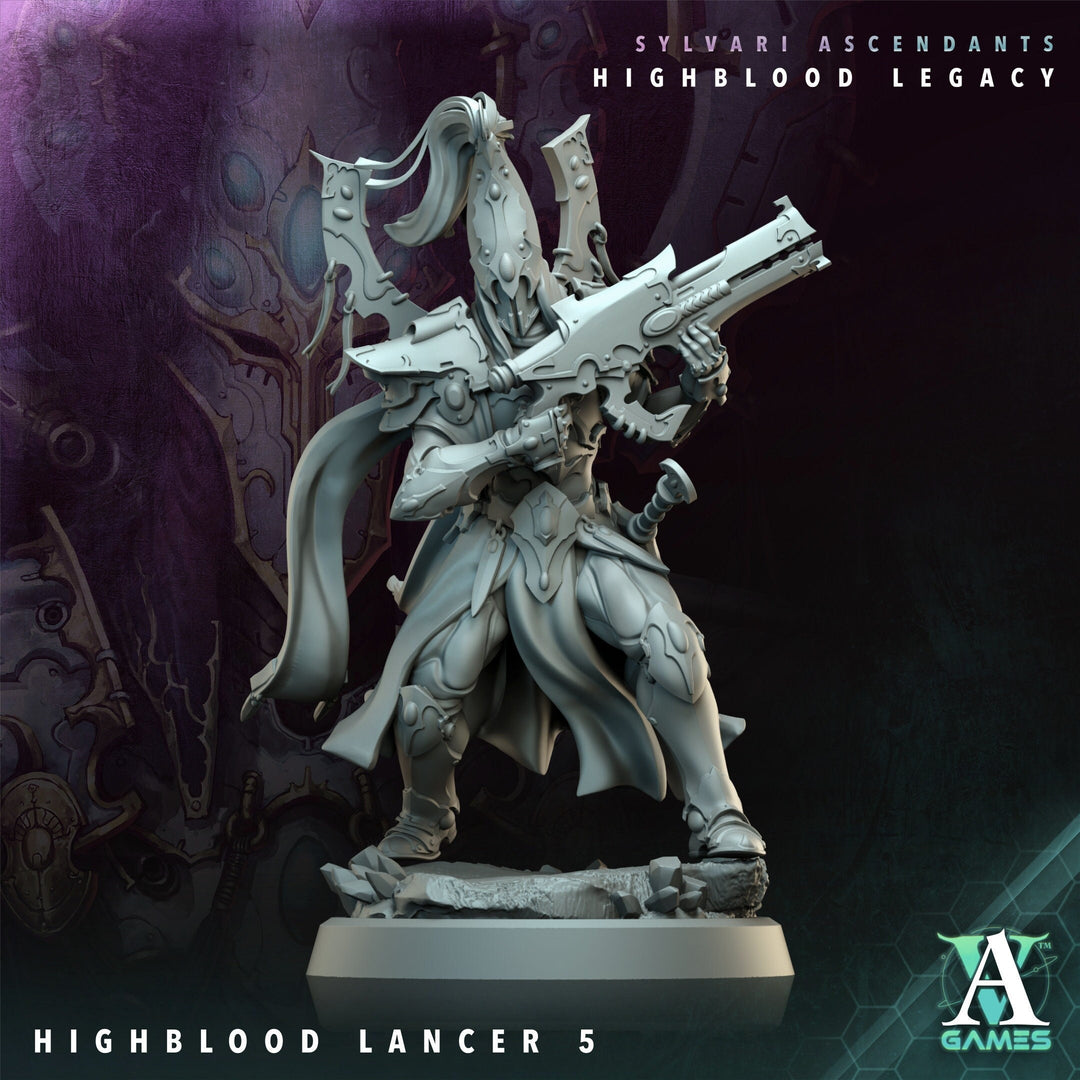 Sci-Fi Miniature Space Elf, Highblood Lancer | 28mm,32mm, 54mm, 75mm,100mm Scales | Resin Mini | Archvillain Games