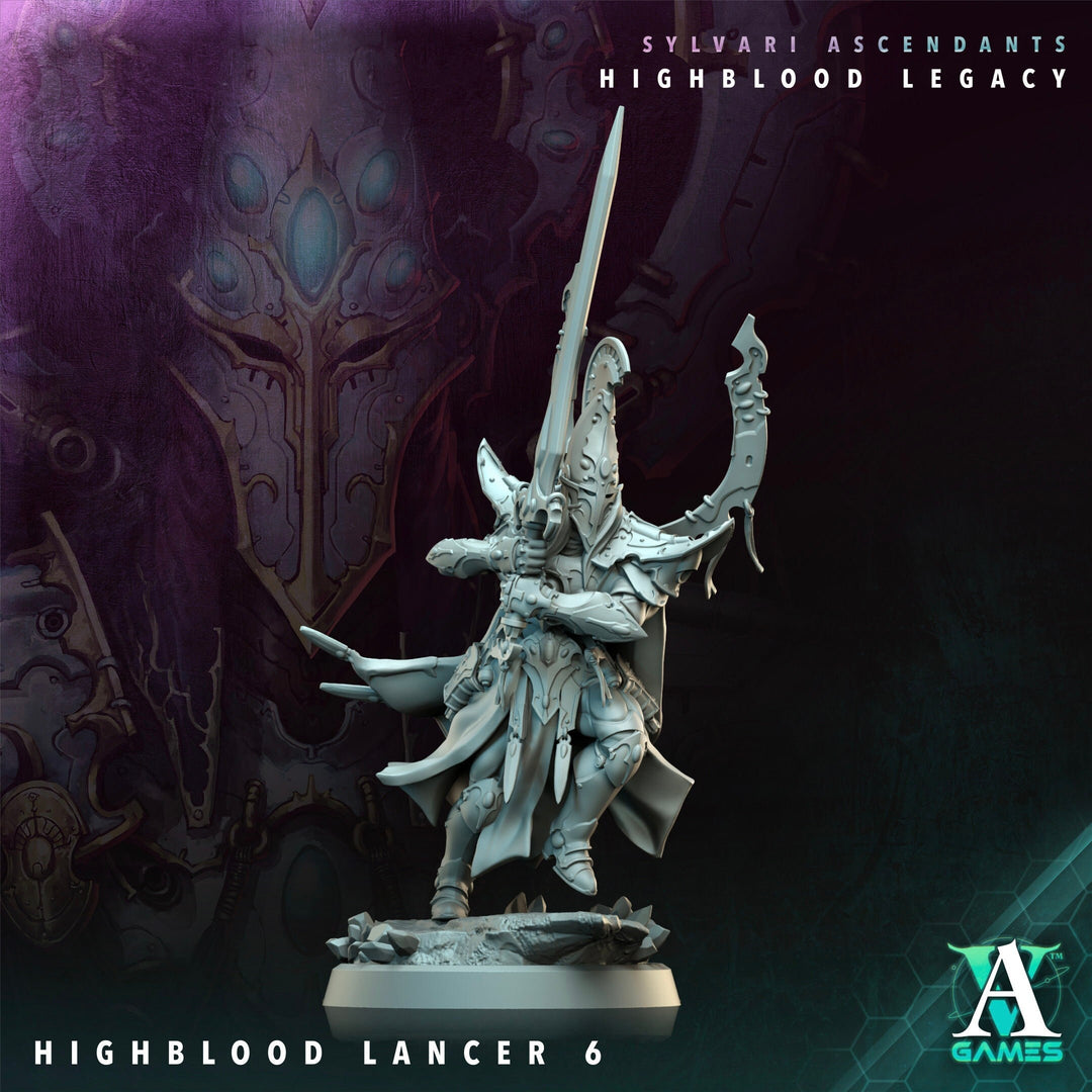 Sci-Fi Miniature Space Elf, Highblood Lancer | 28mm,32mm, 54mm, 75mm,100mm Scales | Resin Mini | Archvillain Games