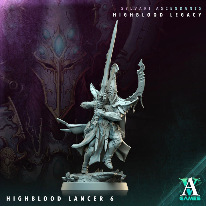Sci-Fi Miniature Space Elf, Highblood Lancer | 28mm,32mm, 54mm, 75mm,100mm Scales | Resin Mini | Archvillain Games