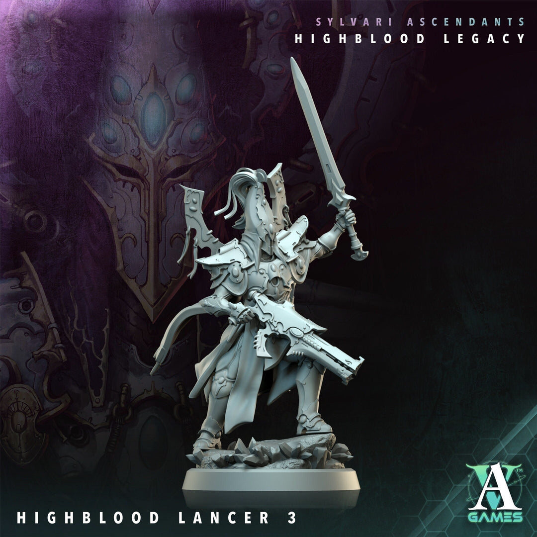 Sci-Fi Miniature Space Elf, Highblood Lancer | 28mm,32mm, 54mm, 75mm,100mm Scales | Resin Mini | Archvillain Games