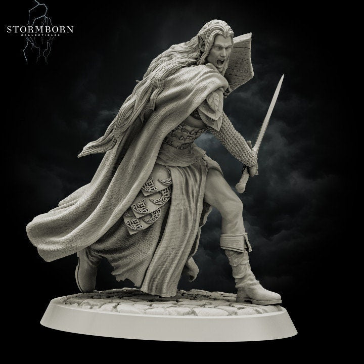 Elf Paladin with Sword and Shield and Elven Chainmail Armor PC NPC | 28mm,32mm,54mm, 75mm, 100mm Scales| Dungeons &amp; Dragons| Pathfinder |