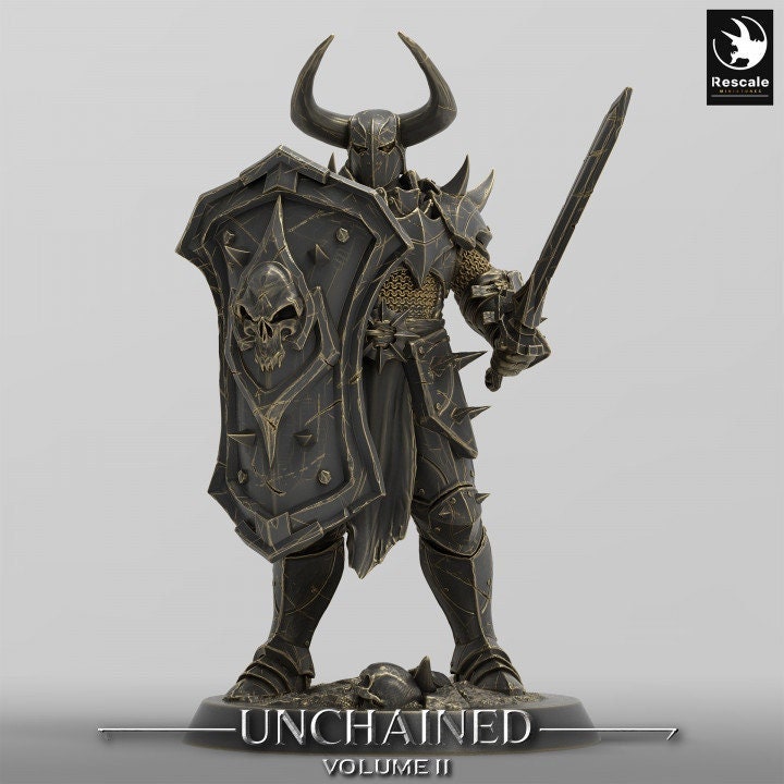 Oathbreaker Paladin, Fighter,Soldier Sword and Shield, DnD Unpainted Miniature| 28mm, 32mm,54mm,75mm,100mm Scales | Dungeons & Dragons
