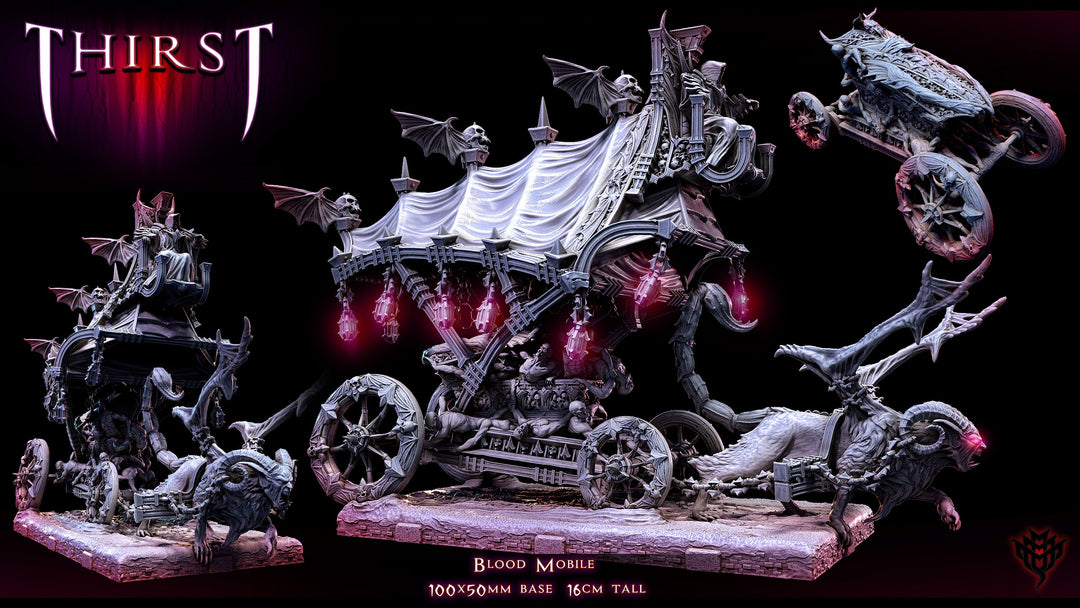 Vampire Coven Blood throne Coach | 28mm, 32mm scales sizes 165mm long, 100 x 50mm Base | DnD Undead Figurine | Dungeons and Dragons 5e