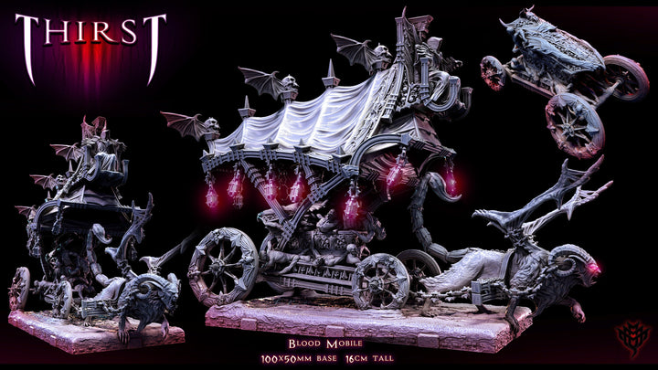 Vampire Coven Blood throne Coach | 28mm, 32mm scales sizes 165mm long, 100 x 50mm Base | DnD Undead Figurine | Dungeons and Dragons 5e
