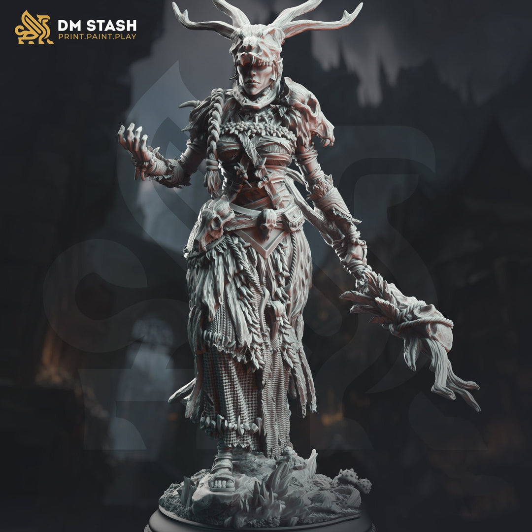 Elf Female Druid Circle of Spores with Staff Unpainted Miniature | 28mm, 32mm,54mm,75mm, 100mm Scales | Dungeons and Dragons 5E | DM Stash