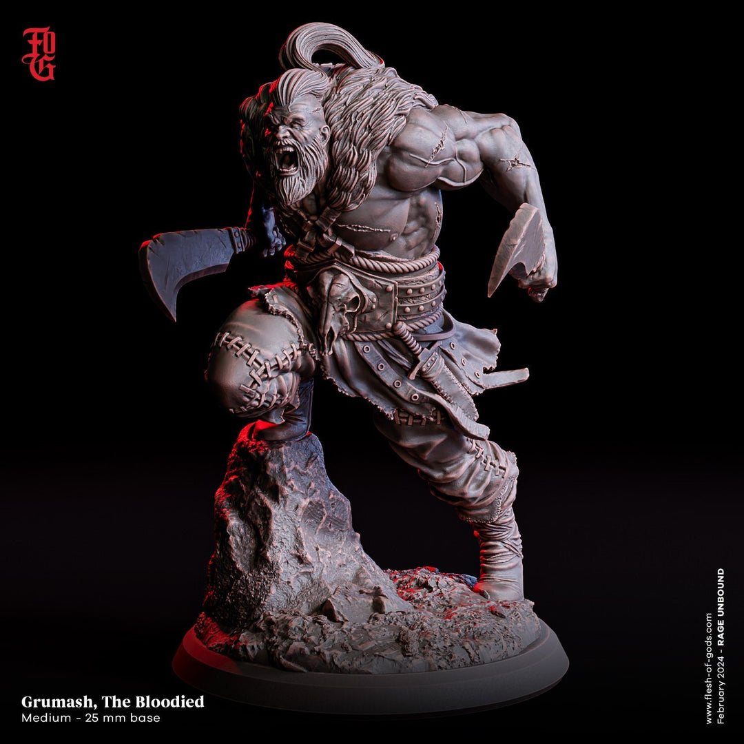 Raging Human Barbarian Fighter Dual Swords D&D 5e | Scales: 28mm, 32mm ,54mm, 75mm,100mm | Dungeons and Dragons | Pathfinder | Flesh of Gods