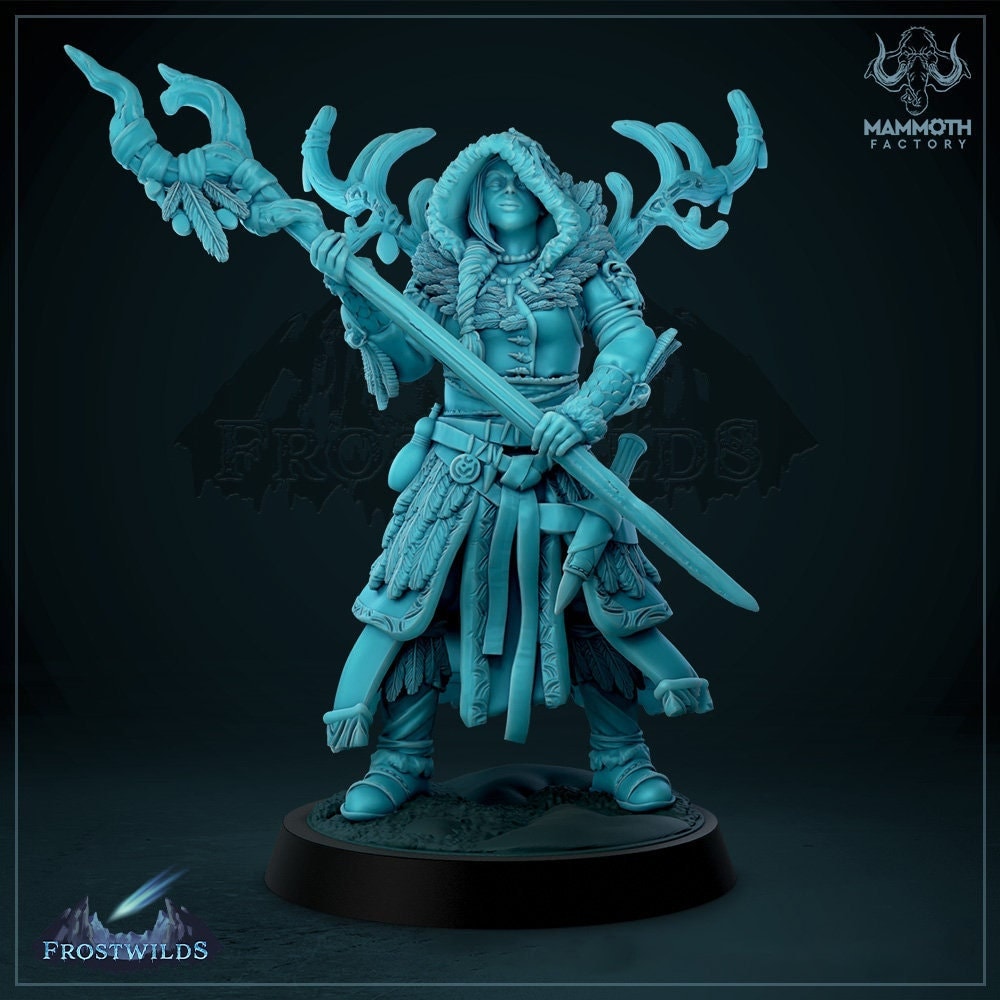 Human Female Druid, Shaman PC / NPC Unpainted | 28mm,32mm,54mm,75mm,100mm Scale | Resin Dungeons and Dragons D&D 5e | Pathfinder |