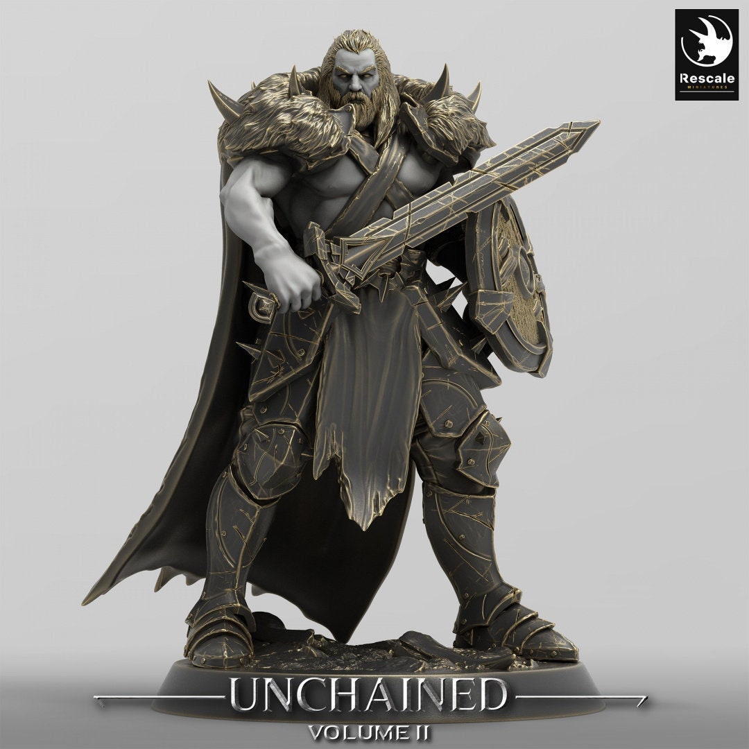 Ranger, Fighter, Sword and Shield, DnD Unpainted Miniature| 28mm, 32mm,54mm,75mm,100mm Scales | Dungeons & Dragons