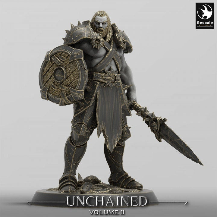 Ranger,Fighter, Spear and Shield, Oathbreaker Paladin, DnD Unpainted Miniature| 28mm, 32mm,54mm,75mm,100mm Scales | Dungeons & Dragons
