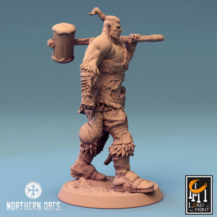Orc Fighter Barbarian Battle Hammer, Half-Orc | Scales: 28mm,32mm ,54mm,75mm,100mm Megaboss | Dungeons &amp; Dragons 5e | Pathfinder