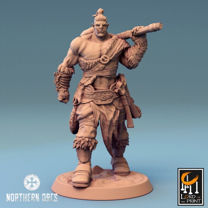Orc Fighter Barbarian Battle Hammer, Half-Orc | Scales: 28mm,32mm ,54mm,75mm,100mm Megaboss | Dungeons &amp; Dragons 5e | Pathfinder