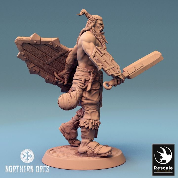 Orc Fighter Barbarian Warcry Sword and Shield, Half-Orc | Scales: 28mm,32mm , 54mm,75mm,100mm Megaboss | Dungeons &amp; Dragons 5e | Pathfinder