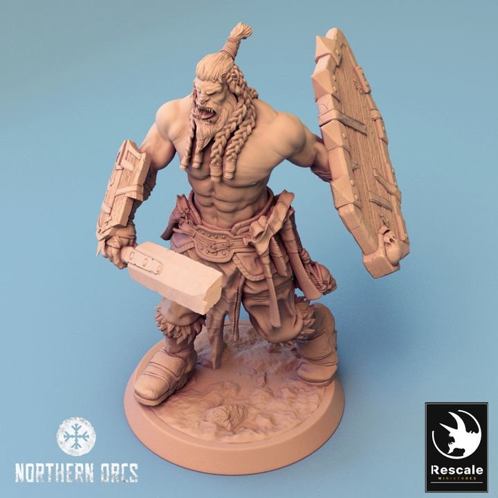 Orc Fighter Barbarian Warcry Sword and Shield, Half-Orc | Scales: 28mm,32mm , 54mm,75mm,100mm Megaboss | Dungeons &amp; Dragons 5e | Pathfinder