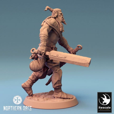 Orc Fighter Barbarian Two Swords, Half-Orc | Scales: 28mm,32mm , 54mm,75mm,100mm Megaboss | Dungeons & Dragons 5e | Pathfinder