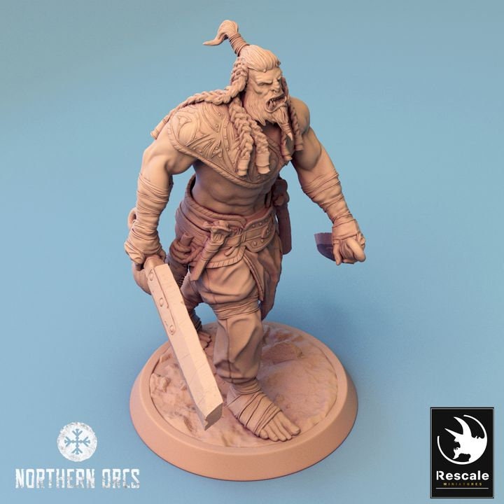 Orc Fighter Barbarian Two Swords, Half-Orc | Scales: 28mm,32mm , 54mm,75mm,100mm Megaboss | Dungeons &amp; Dragons 5e | Pathfinder