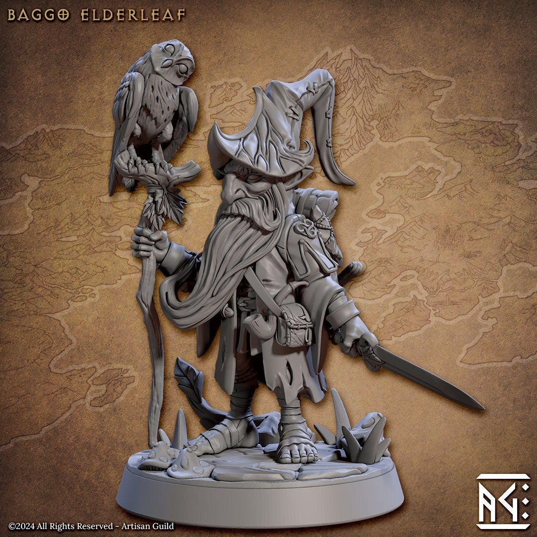 Halfling Gnome Druid Wizard Adventurer PC NPC | Resin Miniature | Dungeons & Dragons | 28mm,32mm.54mm,75mm Scales |Pathfinder |Artisan Guild