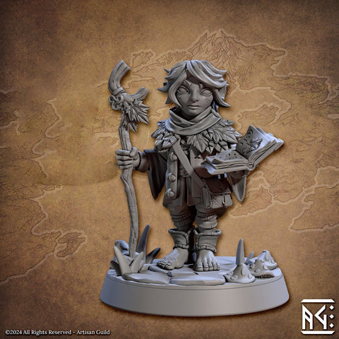 Halfling Gnome Druid Wizard Adventurer PC NPC | Resin Miniature | Dungeons & Dragons | 28mm,32mm.54mm,75mm Scales |Pathfinder |Artisan Guild
