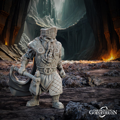 Dwarf King Fighter Battle Axe Miniature | Dungeons and Dragons 5e | 28mm,32mm,54mm,75mm, 100mm Scale | Pathfinder Mini for Painting