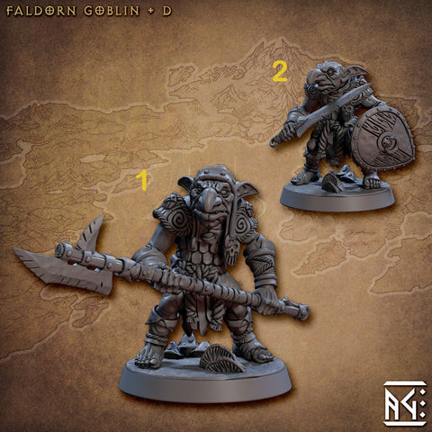 Goblin Fighter Sword and Shield, Goblin polearm | 28mm, 32mm Scale, 54 tall, 75 tall Resin Miniature | Dungeons and Dragons | Artisan Guild