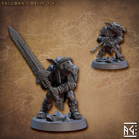 Goblin Fighter 2-handed Sword, Goblin 2 Knives | 28mm, 32mm Scale, 54 tall, 75 tall Resin Miniature | Dungeons and Dragons | Artisan Guild