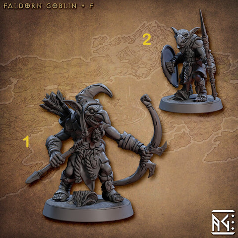Goblin Fighter Bow, Spear and Shield | 28mm, 32mm Scale, 54 tall, 75 tall Resin Miniature | Dungeons and Dragons | Artisan Guild