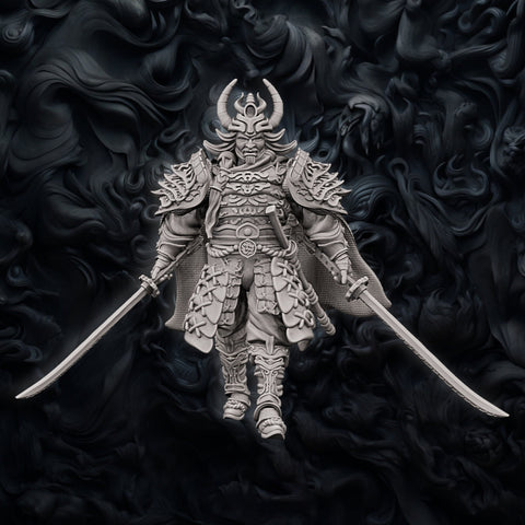 Fighter Battle Master, Samurai, Two Katanas & Armor | DnD Miniature 28mm,32mm,54mm, 75mm,100mm Scale Pathfinder Figure/ DnD mini unpainted