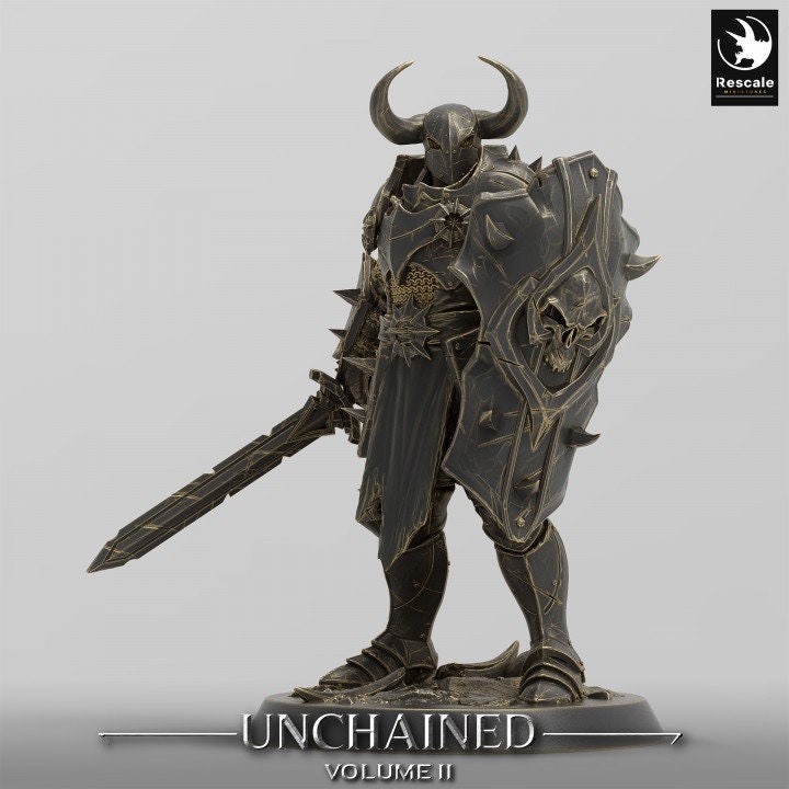 Oathbreaker Paladin, Fighter,Soldier Sword and Shield, DnD Unpainted Miniature| 28mm, 32mm,54mm,75mm,100mm Scales | Dungeons & Dragons