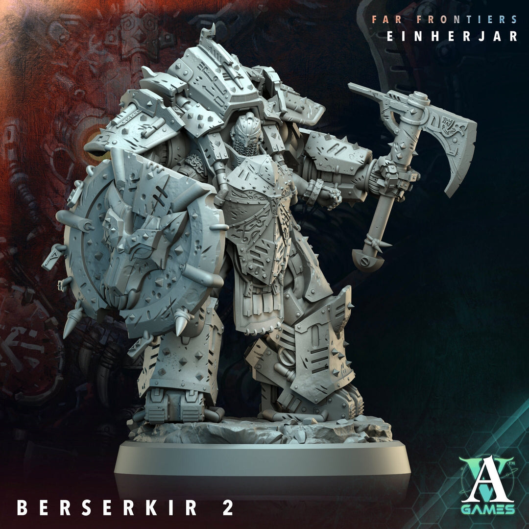 Sci-Fi Miniature Space Knight, Einherjar Berserkir | Base Diameter Sizes: 25mm,32mm, 50mm, 65mm,80mm | Resin Mini | Archvillain Games