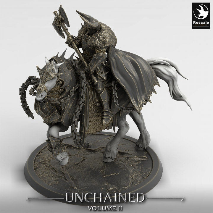 Chaos Knight Mounted on Horse Great Axe , Oathbreaker Paladin | Dungeons and Dragons 5e | 28mm,32mm,54mm,75mm Scale | Pathfinder