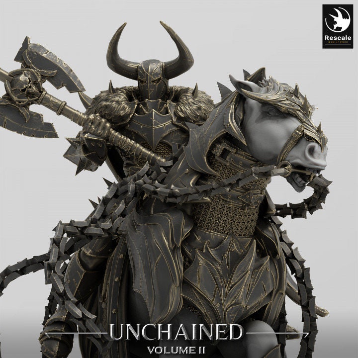 Chaos Knight Mounted on Horse Great Axe , Oathbreaker Paladin | Dungeons and Dragons 5e | 28mm,32mm,54mm,75mm Scale | Pathfinder