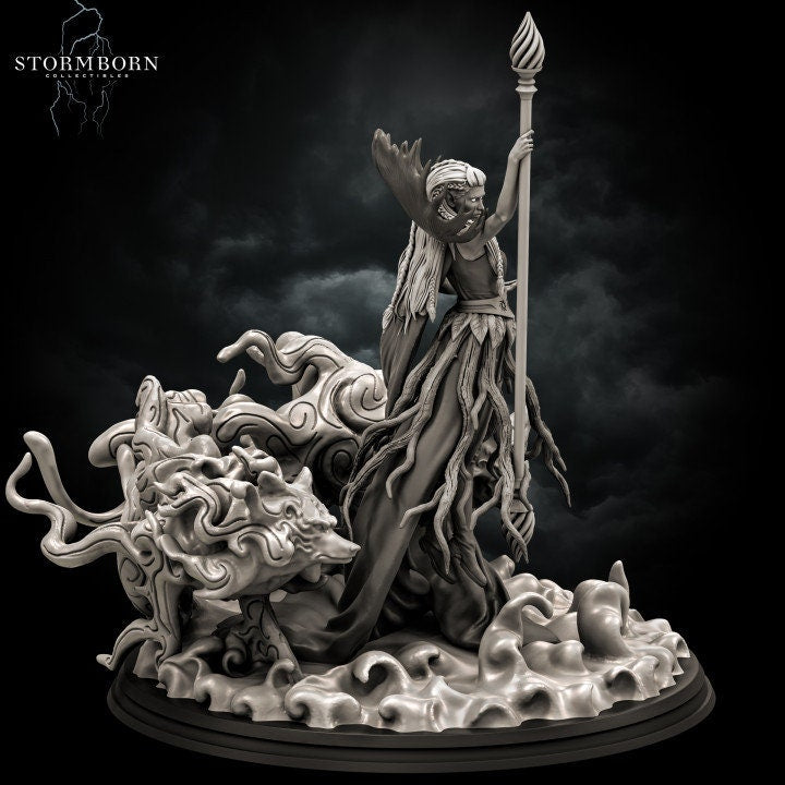 Female Elf Arch Druid, PC / NPC Miniature | 28mm, 32mm, 54mm,75mm, 100mm Scales | Pathfinder Figure | DnD 5e | Figurine unpainted |