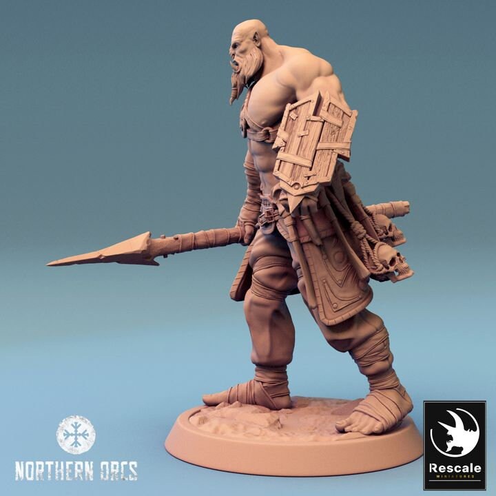 Orc Fighter Barbarian w/ Spear, Half-Orc | Scales: 28mm,32mm ,,54mm,75mm,100mm Megaboss | Dungeons &amp; Dragons 5e |Pathfinder