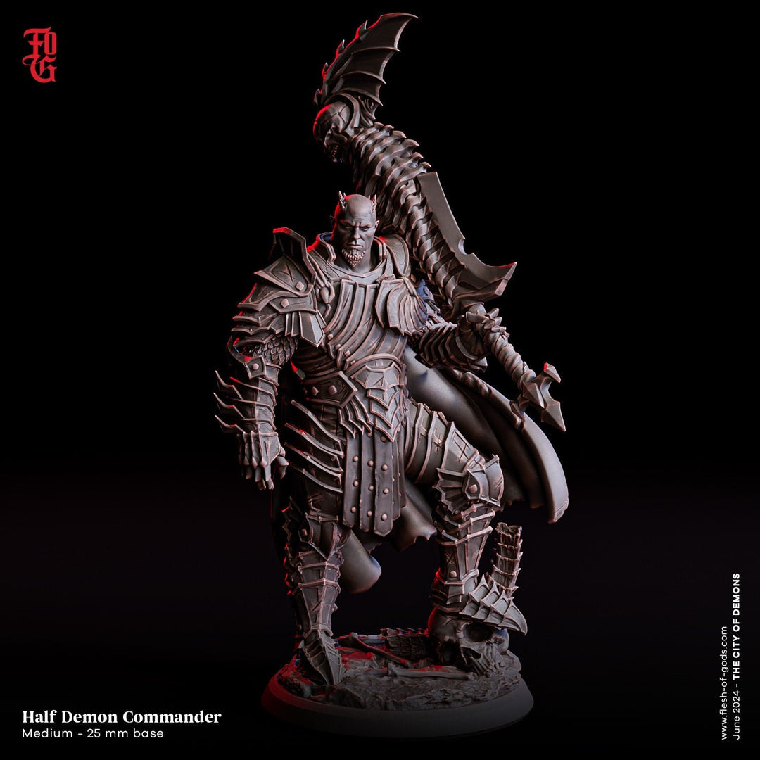 Cambion, Half-Demon Commander Fighter | 28mm, 32mm,54mm,75mm,100mm Scales | Player Character Mini -D&D 5e Pathfinder Figurine |Flesh of Gods