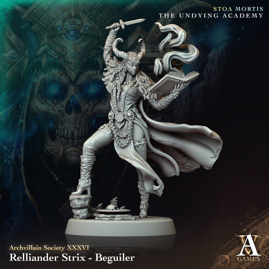 Female Tiefling Wizard Enchanter Warlock Sorceress Mini | 28mm,32mm,54mm,75mm,100mm Scales | D&D 5e | Pathfinder | Archvillain Games