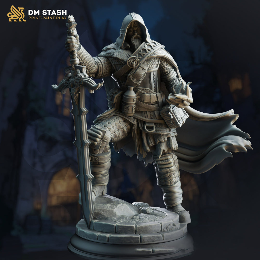 Human Ranger, Fighter, Paladin Two handed Sword | Unpainted Miniature | 28mm, 32mm, 54mm,75mm, 100mm Scales | Pathfinder Figure | DnD |
