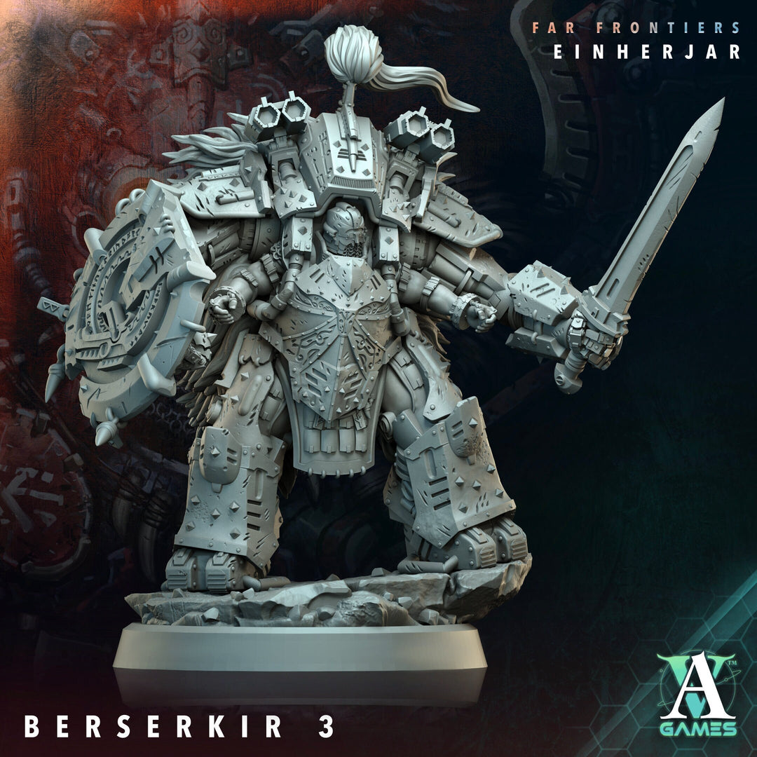 Sci-Fi Miniature Space Knight, Einherjar Berserkir | Base Diameter Sizes: 25mm,32mm, 50mm, 65mm,80mm | Resin Mini | Archvillain Games