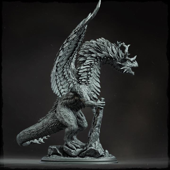 Qotal Feathered Dragon (4 sizes) D&amp;D Miniature | 270mm Long, 220mm Wing Span | Resin Dragon Statue | Figurine | Dungeons and Dragons 5e