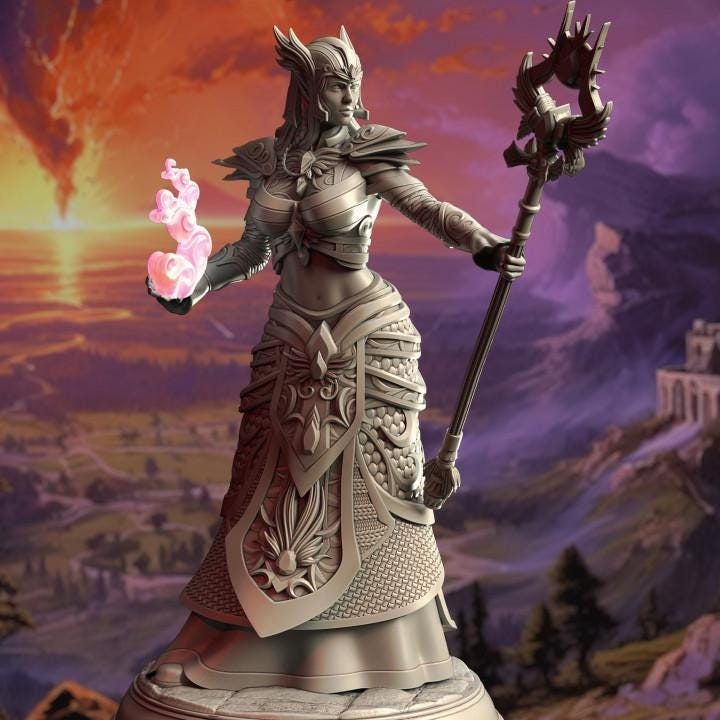 Female High Elven Sorcerer Queen, Wizard, Warlock Miniature | 28mm, 32mm,54mm,75mm, 100mm Scales | Dungeons and Dragons  5E | DM Stash