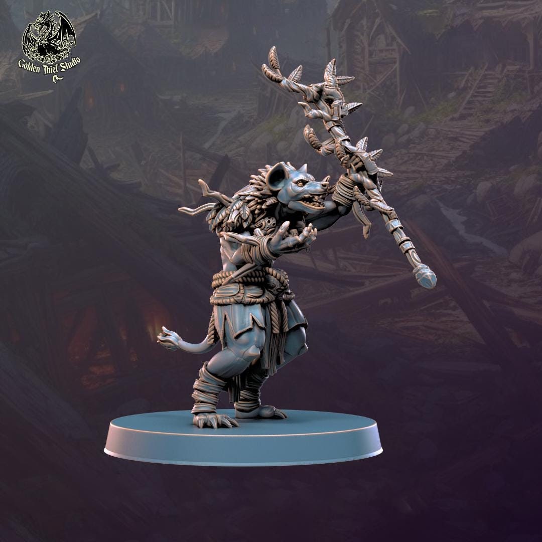 Gnoll Druid, Shaman, Cleric| Resin Miniature| Dungeons and Dragons | 28mm,32mm,54mm,75mm,100mm Scales | Pathfinder hyena humanoid | D&D 5e |