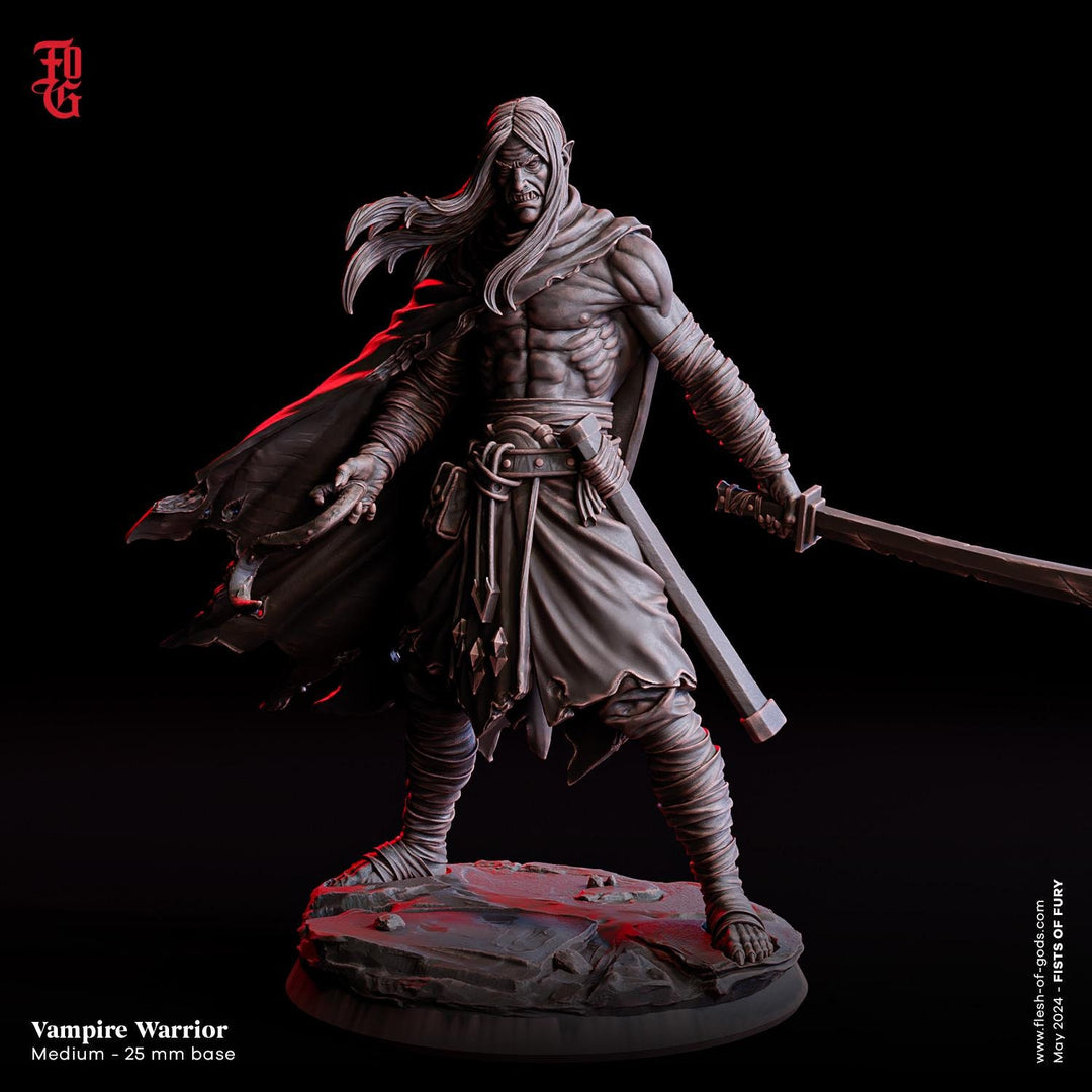 Vampire Fighter Swordmaster | 28mm, 32mm,54mm, 75mm,100mm Scale | Undead Dungeons & Dragons 5e Miniatures | Pathfinder | Figurine DnD Mini