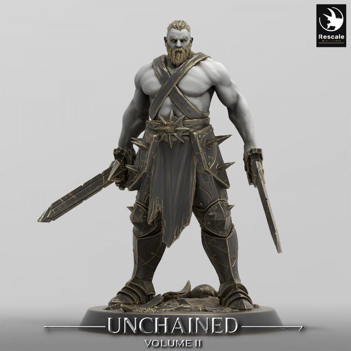 Ranger, Fighter, Barbarian Dual Swords, DnD Unpainted Miniature| 28mm, 32mm,54mm,75mm,100mm Scales | Dungeons & Dragons