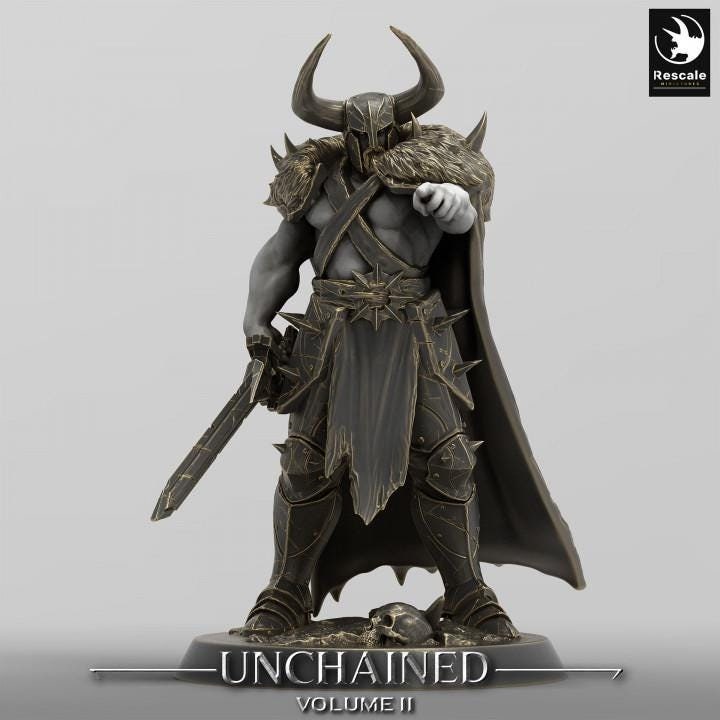 Ranger, Fighter, Barbarian, Chaos Knight, Swords, DnD Unpainted Miniature| 28mm, 32mm,54mm,75mm,100mm Scales | Dungeons & Dragons 5e