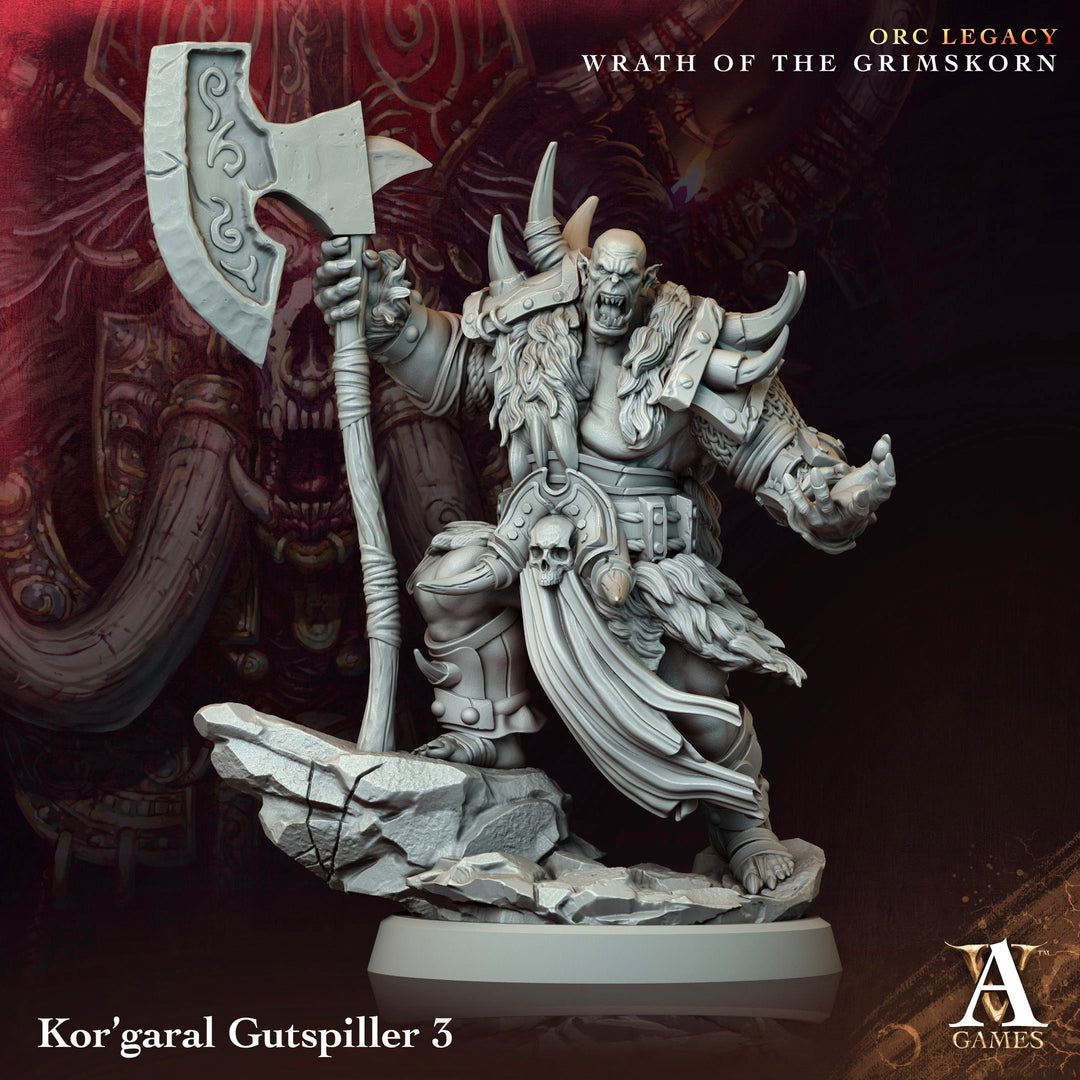 Orc Chief Fighter Barbarian w/ Battle Axe, Half-Orc | Scales: 28mm,32mm ,54mm,75mm,100mm Megaboss | Dungeons & Dragons 5e | Pathfinder