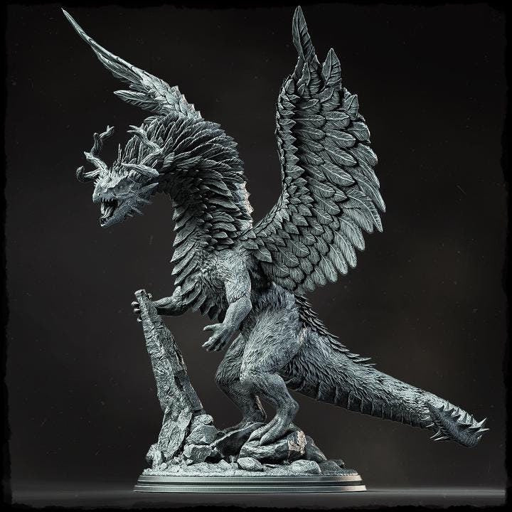 Qotal Feathered Dragon (4 sizes) D&D Miniature | 270mm Long, 220mm Wing Span | Resin Dragon Statue | Figurine | Dungeons and Dragons 5e