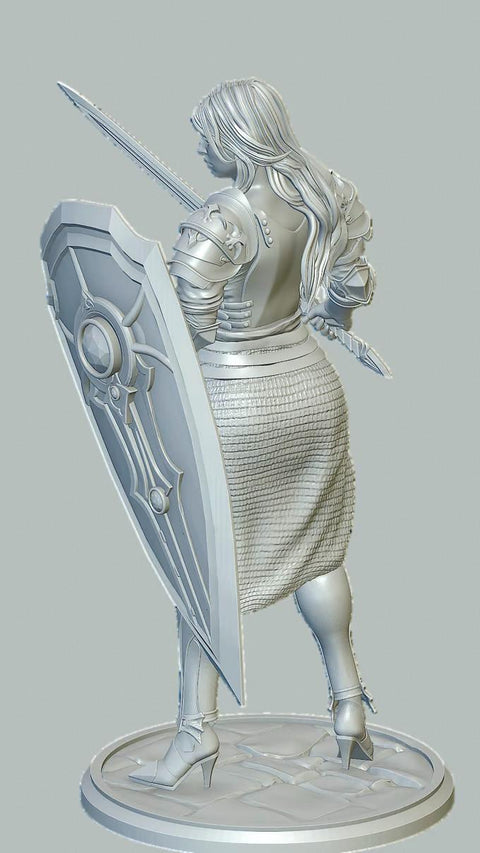 Female Paladin, Fighter Sword and Shield Plate Armor D&D 5e Mini | 28mm, 32mm,54mm,75mm,100mm Scales | Dungeons and Dragons Pathfinder |